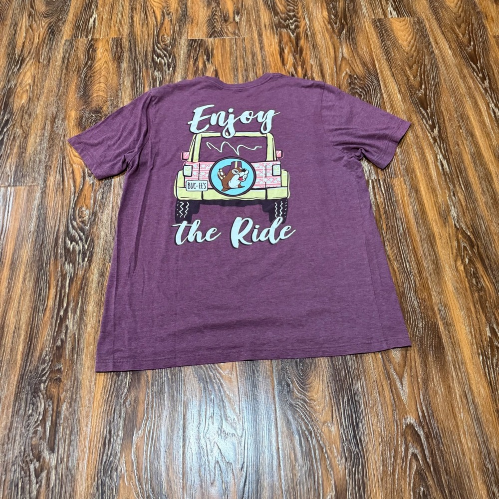 Buc-ee's Enjoy the Ride Maroon Heather Graphic T-Shirt Women's Size L Beaver Tee